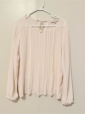LOFT Cream Pleated Tie-Back Long Sleeve Blouse